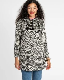 Sedgwick Faux Fur Car Coat Zebra Black -Clothing Store zebra coat 04