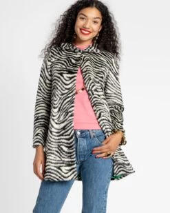 Sedgwick Faux Fur Car Coat Zebra Black -Clothing Store zebra coat 05