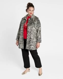 Sedgwick Faux Fur Car Coat Zebra Black -Clothing Store zebracoat 01